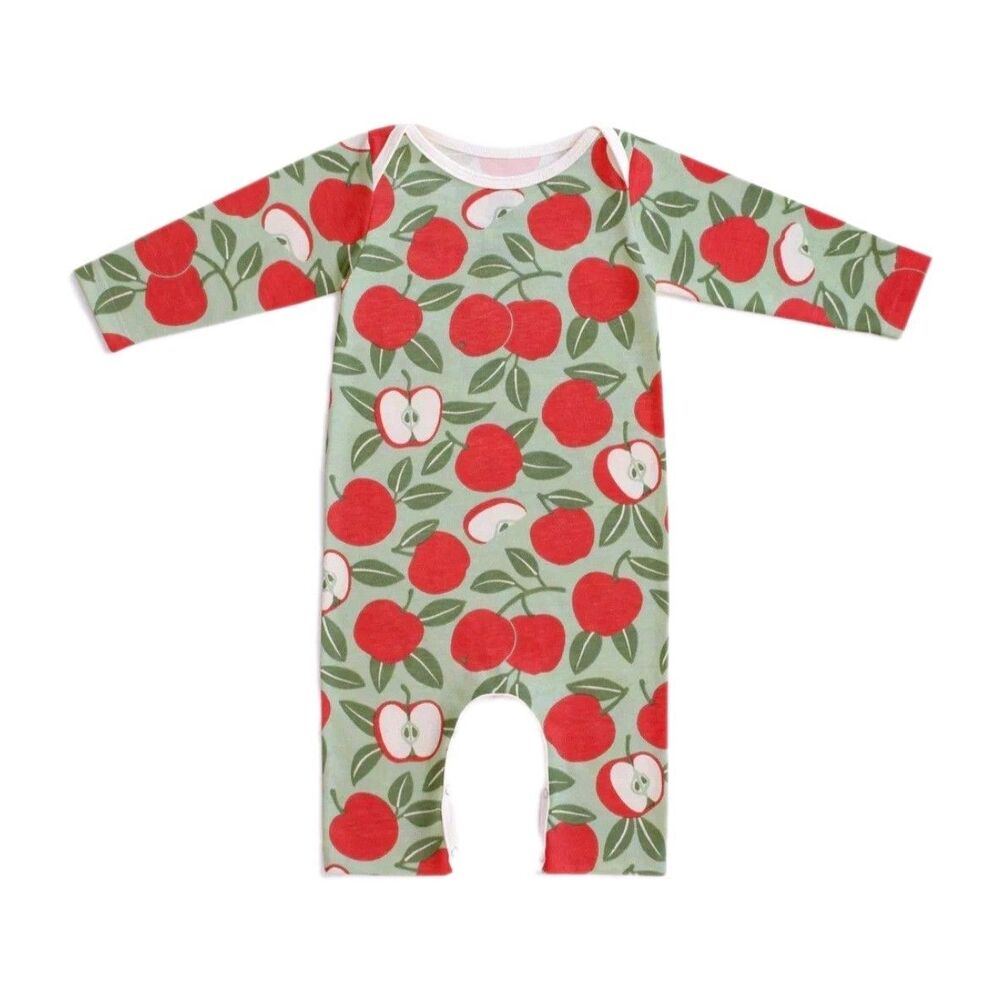 Winter Water Factory Organic Cotton Romper 3M Apple Print Long Sleeve Jumpsuit
